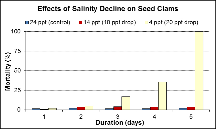 Effects of Salinity Decline on Seed Clams graph