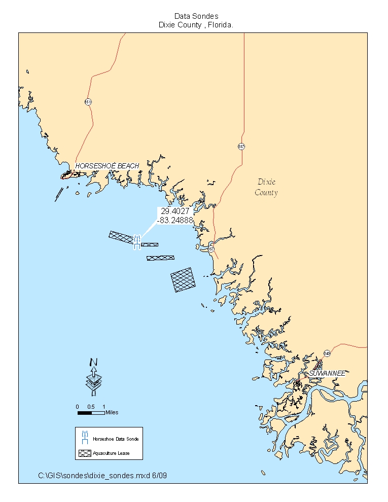 Map of Monitoring Stations in Horseshoe Beach (Dixie County)